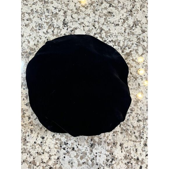Joseph Magnin Black Velvet Tam Beret Hat Satin Bow Vintage Womens main image 7